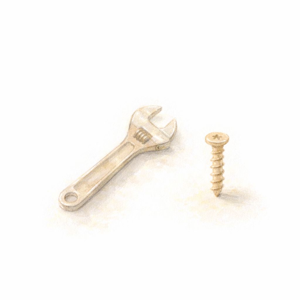 住まいづくりの工夫を象徴する小さな工具の水彩イラスト