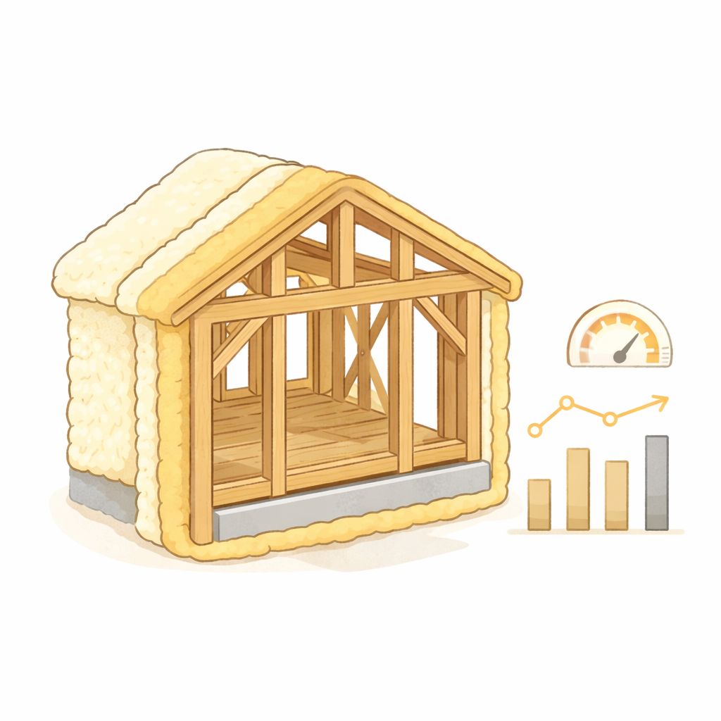 断熱性能・気密性能・耐震性能を数値で確認しながら住宅性能を高める構造イラスト