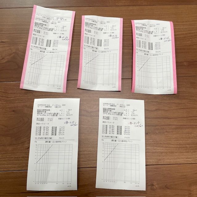 住宅の気密測定結果(C値測定データ)