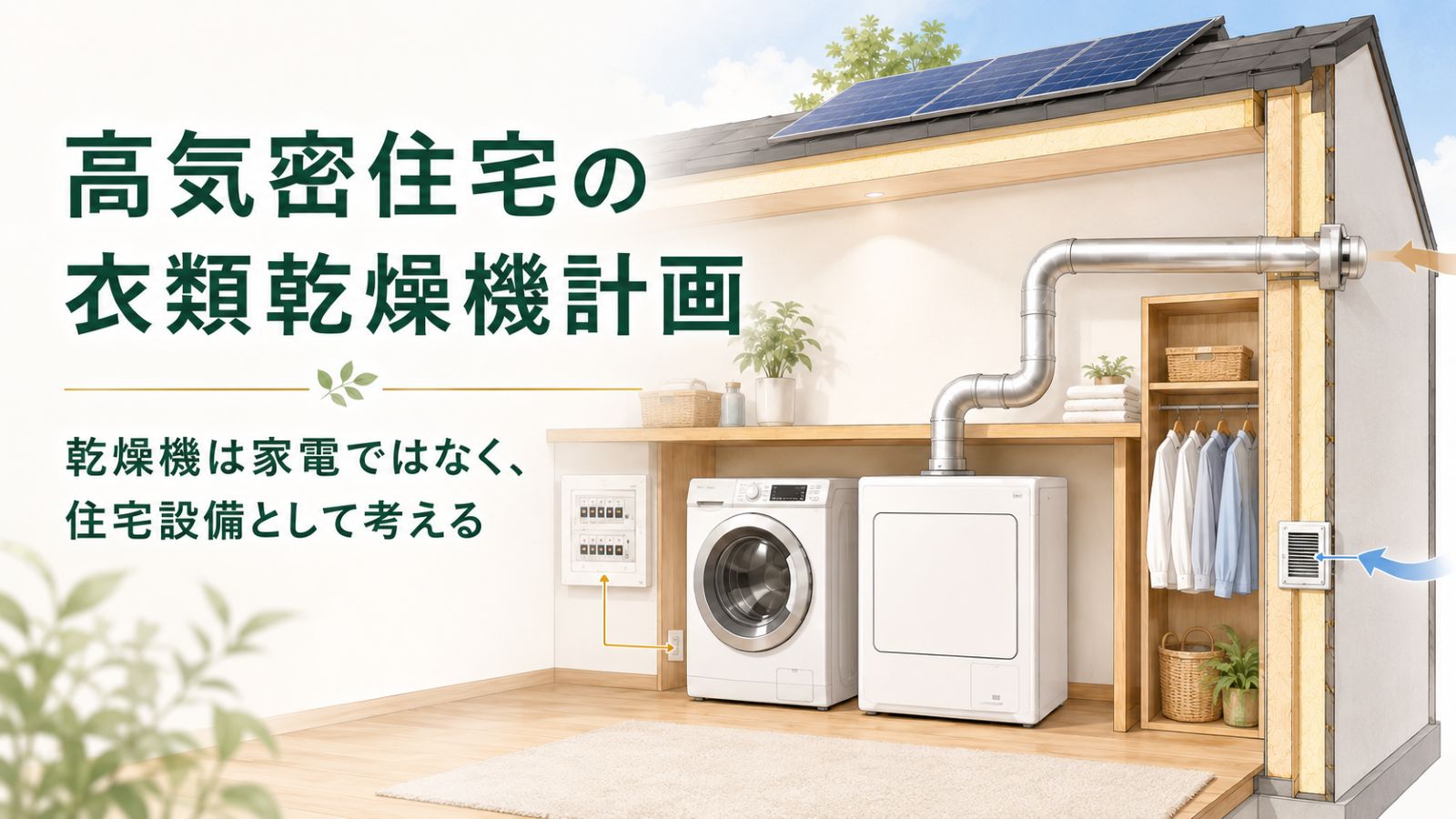 高気密住宅で衣類乾燥機を住宅設備として計画するイメージ