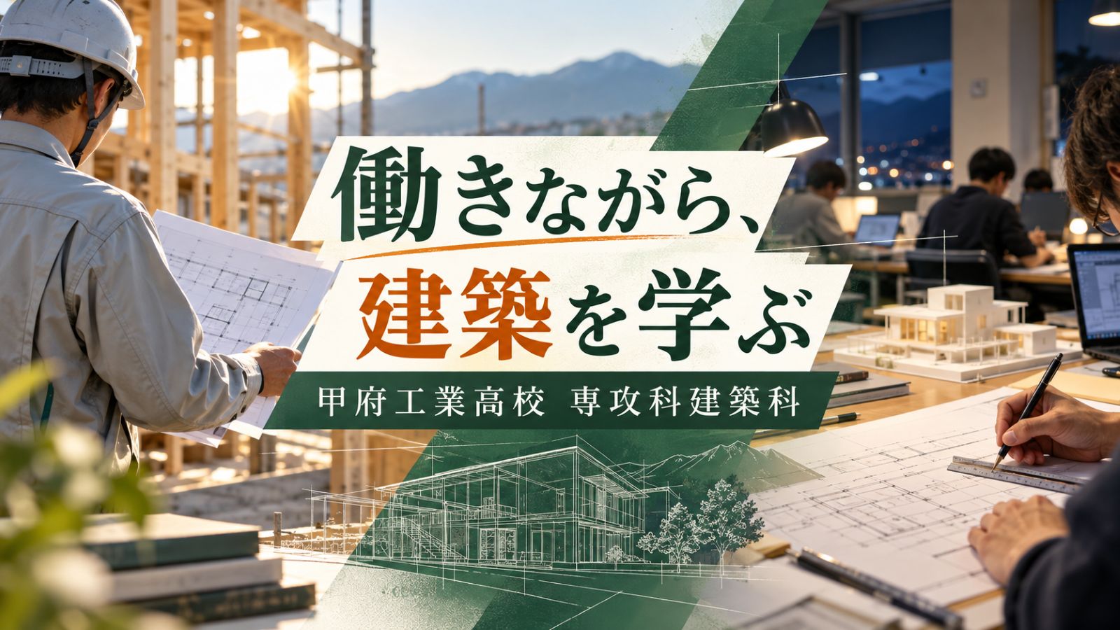 働きながら建築を学ぶ甲府工業高校専攻科建築科の令和9年度募集を紹介するアイキャッチ
